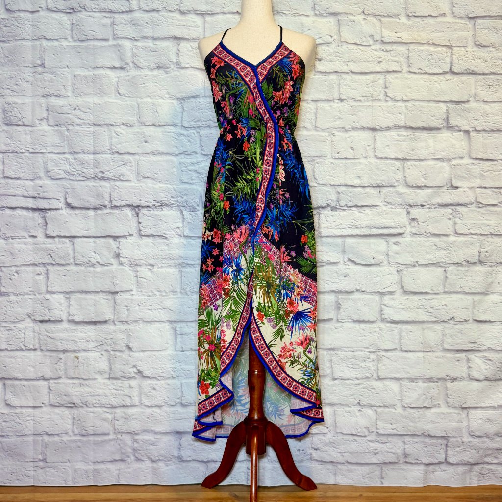 Flying Tomato Floral Faux Wrap Halter Dress